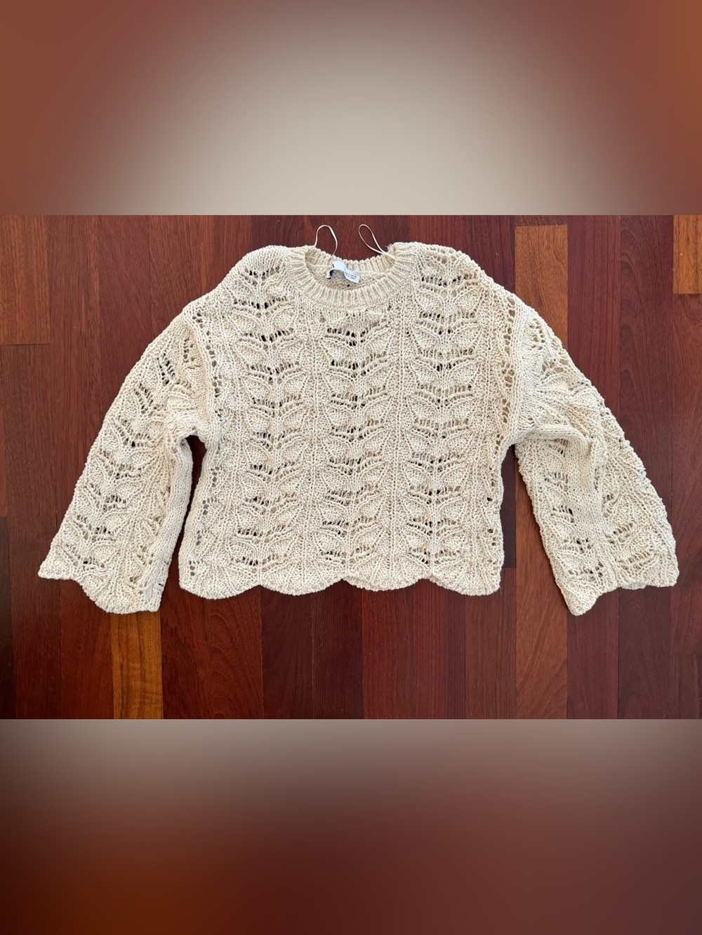 Zara Cream Open-Knit Scoop Neck Sweater - 100% Cotton